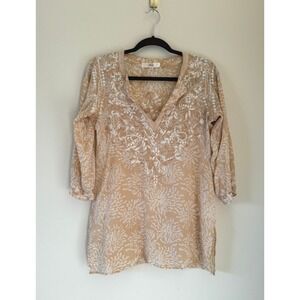 Amaya Textiles Women's Bohemian‎ Beige Embroidered Silk Tunic Size XS /36